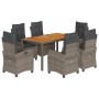 Set da Pranzo da Giardino 7 pz con Cuscini in Polyrattan Grigio