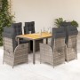 Set da Pranzo da Giardino 7 pz con Cuscini in Polyrattan Grigio