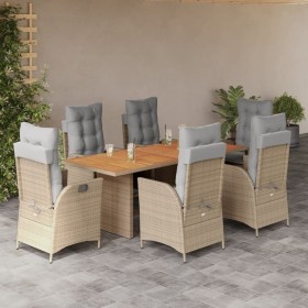 Set Pranzo da Giardino 7 pz con Cuscini Beige Misto Polyrattan