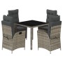 Set da Pranzo da Giardino 5 pz con Cuscini in Polyrattan Grigio