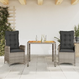 Set da Pranzo da Giardino 3 pz con Cuscini in Polyrattan Grigio