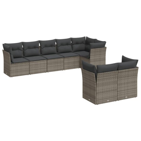 Set Divano da Giardino 8 pz con Cuscini Grigio in Polyrattan