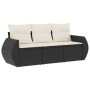 Set Divani da Giardino 3 pz con Cuscini in Polyrattan Nero