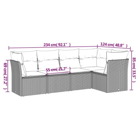 Set Divano da Giardino 5 pz con Cuscini Beige in Polyrattan