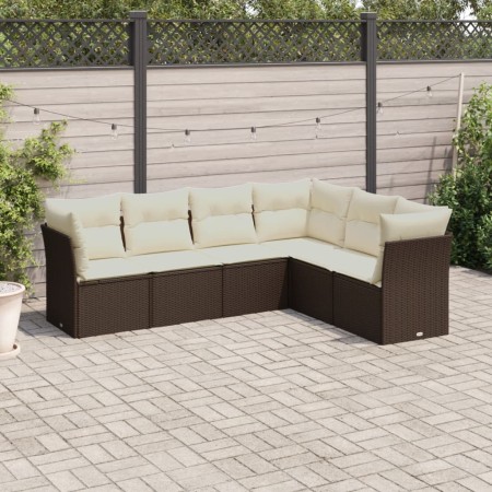 Set Divano da Giardino 6 pz con Cuscini Marrone in Polyrattan