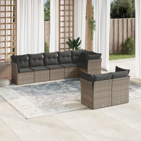 Set Divano da Giardino 8 pz con Cuscini Grigio in Polyrattan