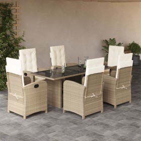 Set da Pranzo da Giardino 7 pz con Cuscini Beige in Polyrattan