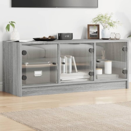 Mobile Porta TV con Ante in Vetro Grigio Sonoma 102x37x42 cm