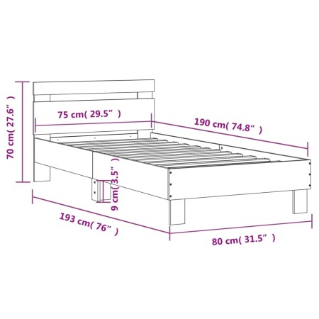 Giroletto con Testiera Rovere Fumo 75x190 cm Legno Multistrato