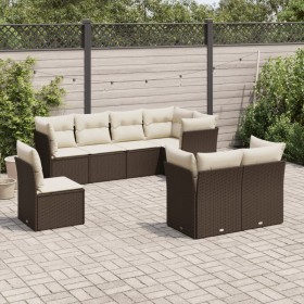 Set Divani da Giardino 8 pz con Cuscini Marrone in Polyrattan