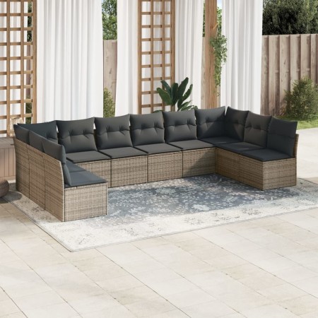 Set Divano da Giardino 10 pz con Cuscini Grigio in Polyrattan