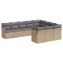 Set Divano da Giardino 10 pz con Cuscini Beige in Polyrattan