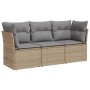 Set Divano da Giardino 3 pz con Cuscini Beige in Polyrattan