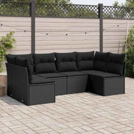 Set Divano da Giardino 6 pz con Cuscini Nero in Polyrattan