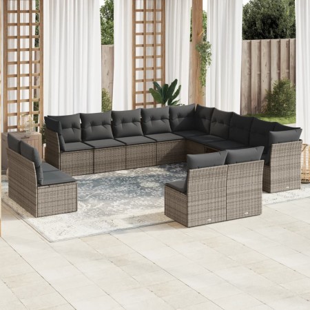 Set Divani da Giardino 13 pz con Cuscini Grigio in Polyrattan