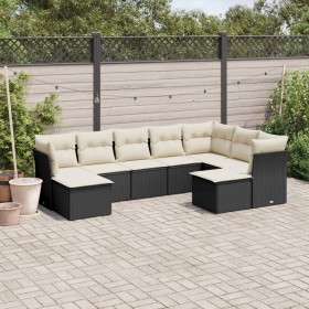 Set Divani da Giardino 9 pz con Cuscini Nero in Polyrattan