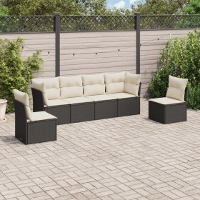 Set Divano da Giardino 6 pz con Cuscini Nero in Polyrattan