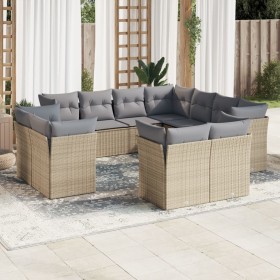 Set Divani da Giardino 11 pz con Cuscini Beige in Polyrattan