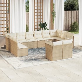 Set Divani da Giardino 12 pz con Cuscini Beige in Polyrattan