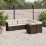 Set Divani da Giardino 8 pz con Cuscini Marrone in Polyrattan