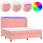 Letto a Molle con Materasso e LED Rosa 200x200 cm in Velluto