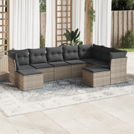 Set Divano da Giardino 9 pz con Cuscini Grigio in Polyrattan