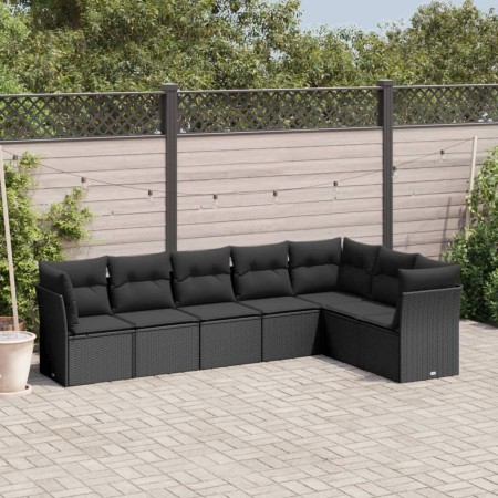 Set Divani da Giardino con Cuscini 7pz Nero Polyrattan