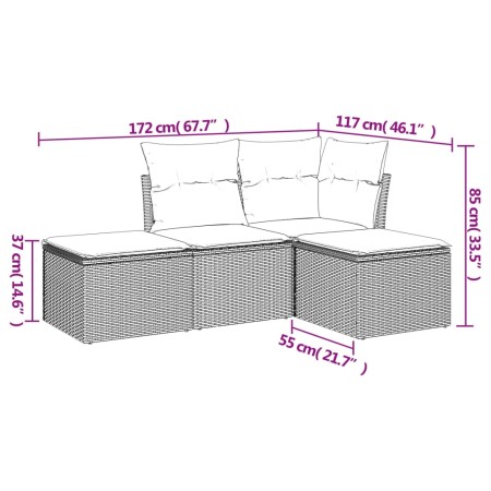 Set Divano da Giardino 4 pz con Cuscini Marrone in Polyrattan