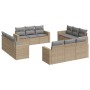 Set Divani da Giardino 12 pz con Cuscini Beige in Polyrattan