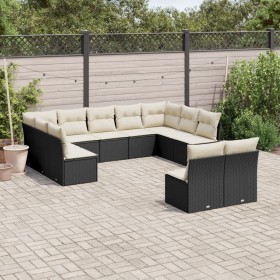 Set Divani da Giardino 11 pz con Cuscini in Polyrattan Nero