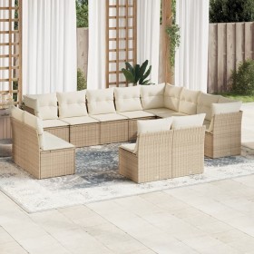 Set Divani da Giardino 12 pz con Cuscini Beige in Polyrattan