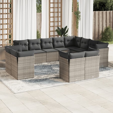 Set Divani da Giardino 12 pz con Cuscini Grigio in Polyrattan