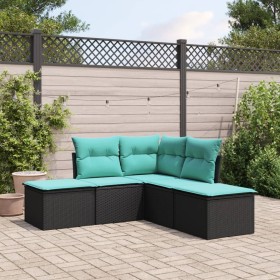 Set Divani da Giardino 5 pz con Cuscini in Polyrattan Nero