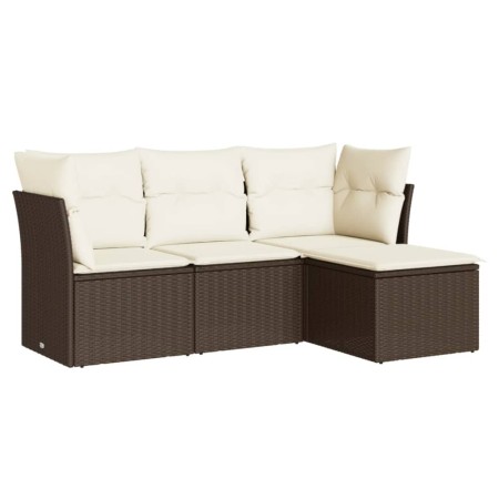 Set Divano da Giardino 4 pz con Cuscini Marrone in Polyrattan