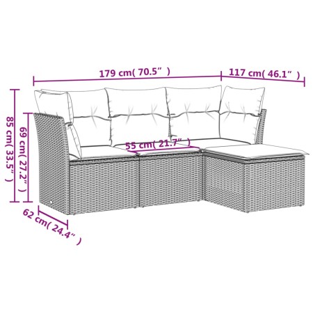 Set Divano da Giardino 4 pz con Cuscini Marrone in Polyrattan