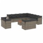 Set Divani da Giardino 14pz con Cuscini in Polyrattan Grigio