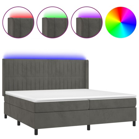 Letto a Molle con Materasso e LED Grigio Scuro 200x200 cm