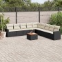 Set Divani da Giardino 10pz con Cuscini in Polyrattan Nero