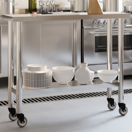 Tavolo da Lavoro Cucina con Ruote 110x30x85 cm in Acciaio Inox