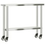 Tavolo da Lavoro Cucina con Ruote 110x30x85 cm in Acciaio Inox