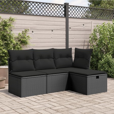 Sgabello Giardino con Cuscino Nero 55x55x37 cm in Polyrattan