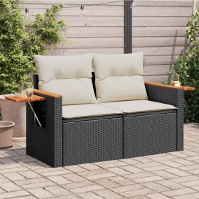 Divano da Giardino con Cuscini a 2 Posti Nero in Polyrattan