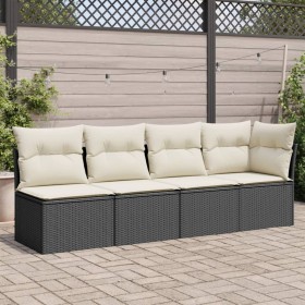 Divano da Giardino con Cuscini a 4 Posti Nero in Polyrattan