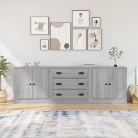 Credenze 3 pz Grigio Sonoma in Legno Multistrato