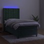 Letto a Molle con Materasso e LED Verde Scuro 100x200cm Velluto