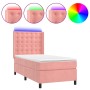 Letto a Molle con Materasso e LED Rosa 100x200 cm in Velluto