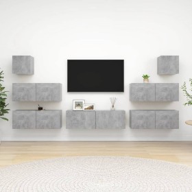 Set di Mobili Porta TV 7 pz Grigio Cemento in Legno Multistrato