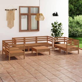 Set Divani da Giardino 8 pz Miele in Legno Massello di Pino