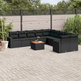 Set Divani da Giardino 11 pz con Cuscini in Polyrattan Nero