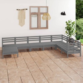 Set Salotto da Giardino 8 pz in Legno Massello di Pino Grigio